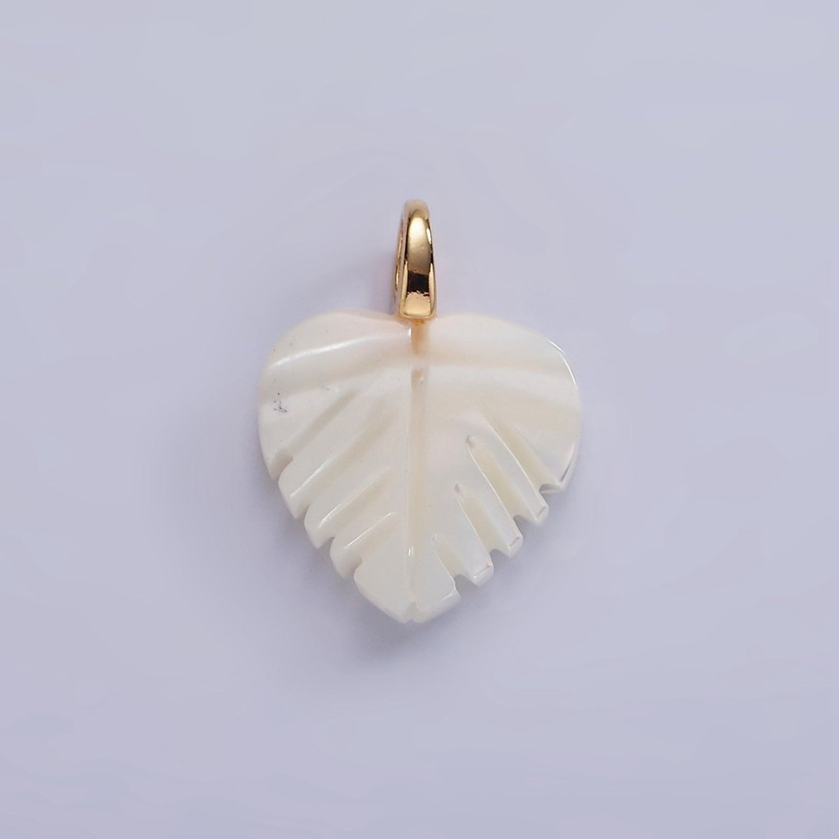 14K Gold Filled 17mm Shell Pearl Heart Nature Monstera Leaf Pendant | P1640