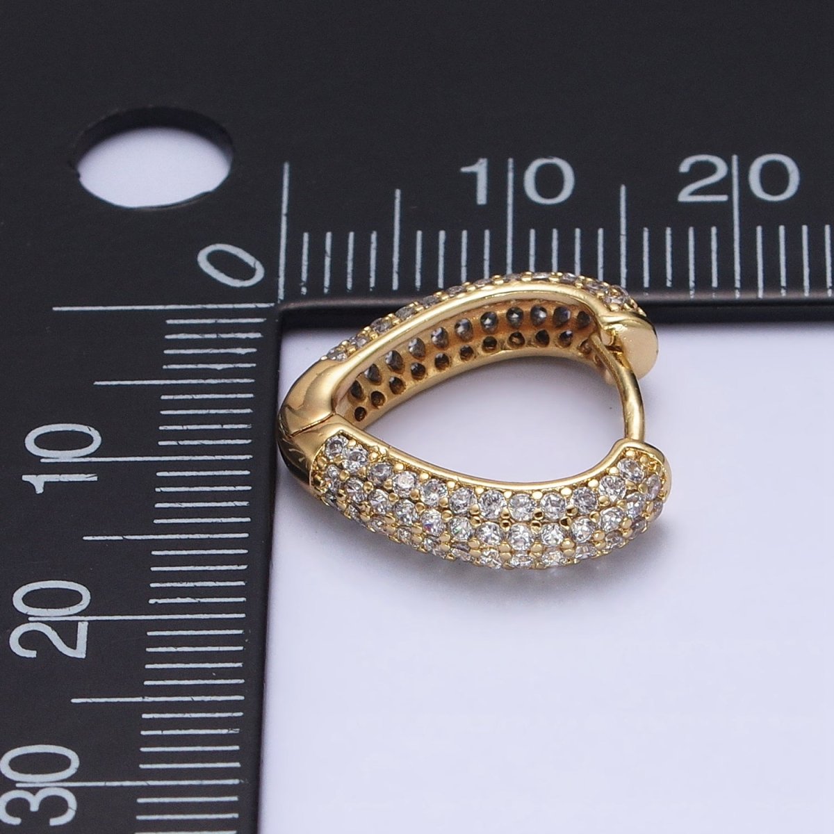 14K Gold Filled 17mm Triangle Micro Paved CZ Huggie Hoop Earrings | AD1445