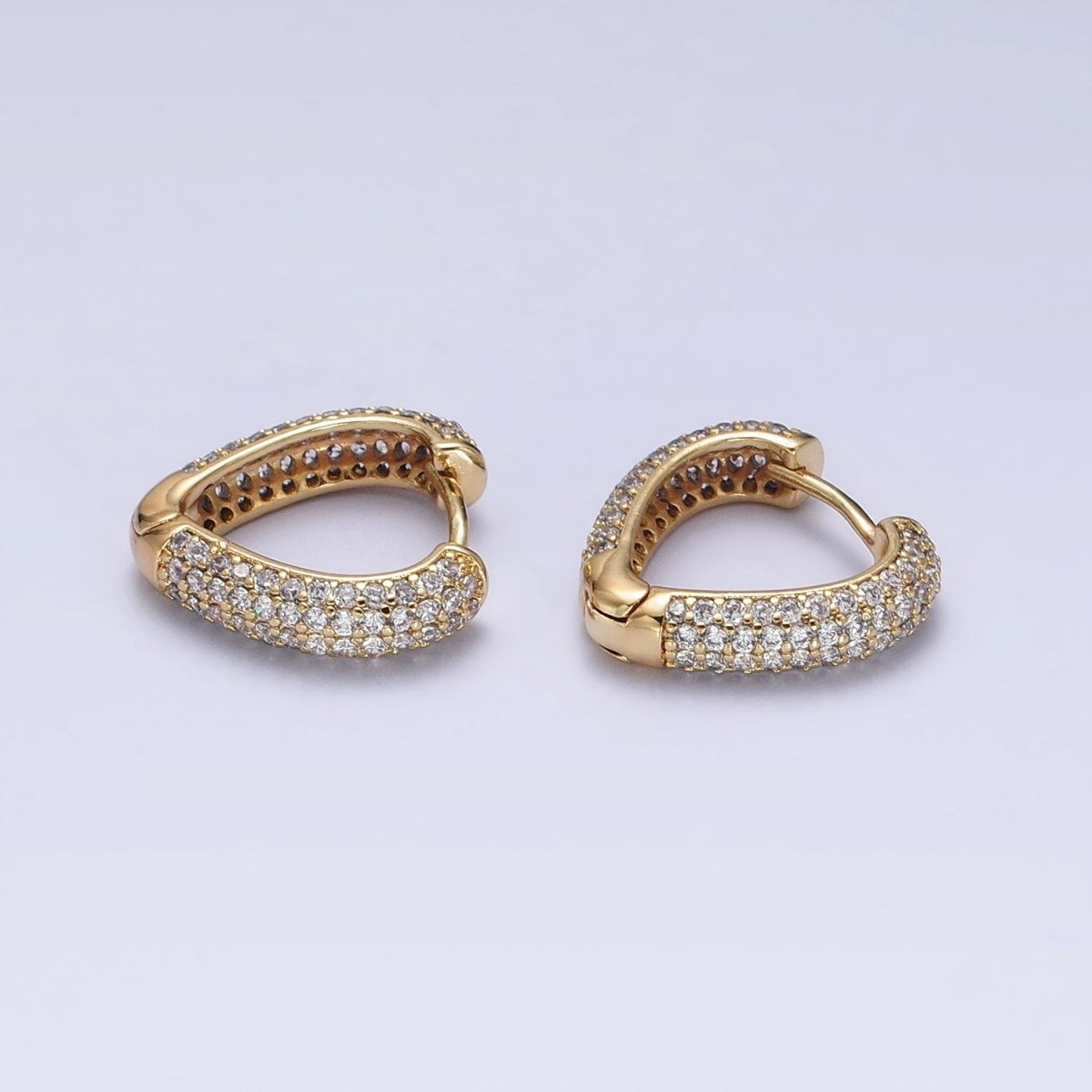 14K Gold Filled 17mm Triangle Micro Paved CZ Huggie Hoop Earrings | AD1445
