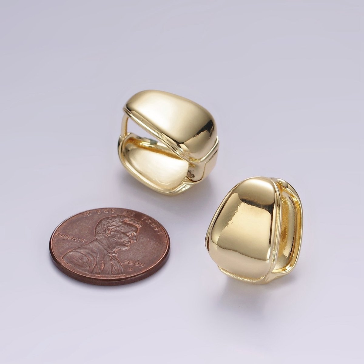 14K Gold Filled 17mm Wide Rounded Square Modern Statement Huggie Earrings | V061