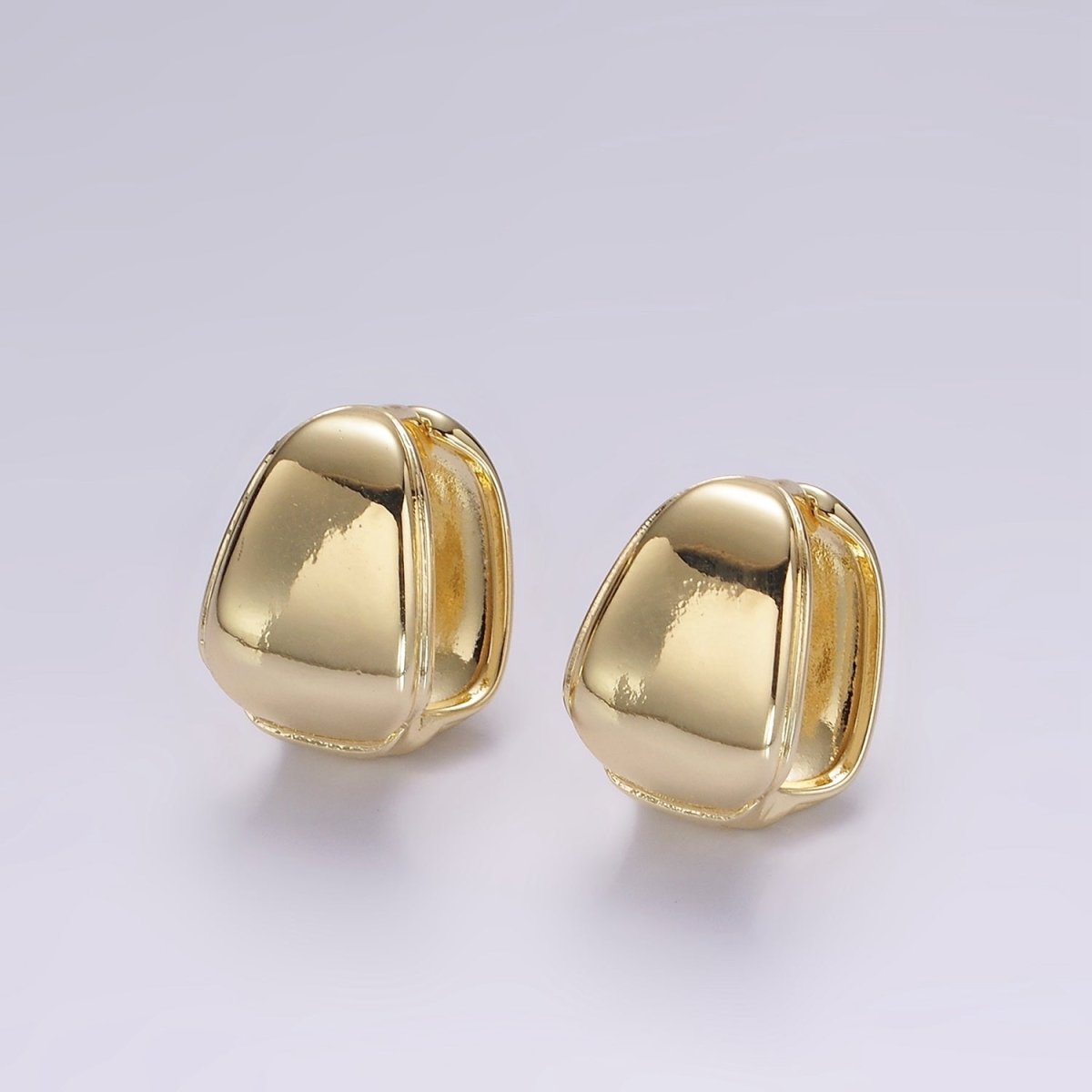 14K Gold Filled 17mm Wide Rounded Square Modern Statement Huggie Earrings | V061