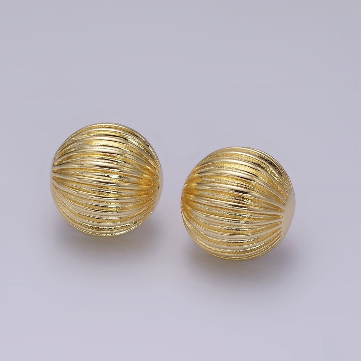 14K Gold Filled 18.5mm Line-Textured Round Dome Stud Earrings | V459