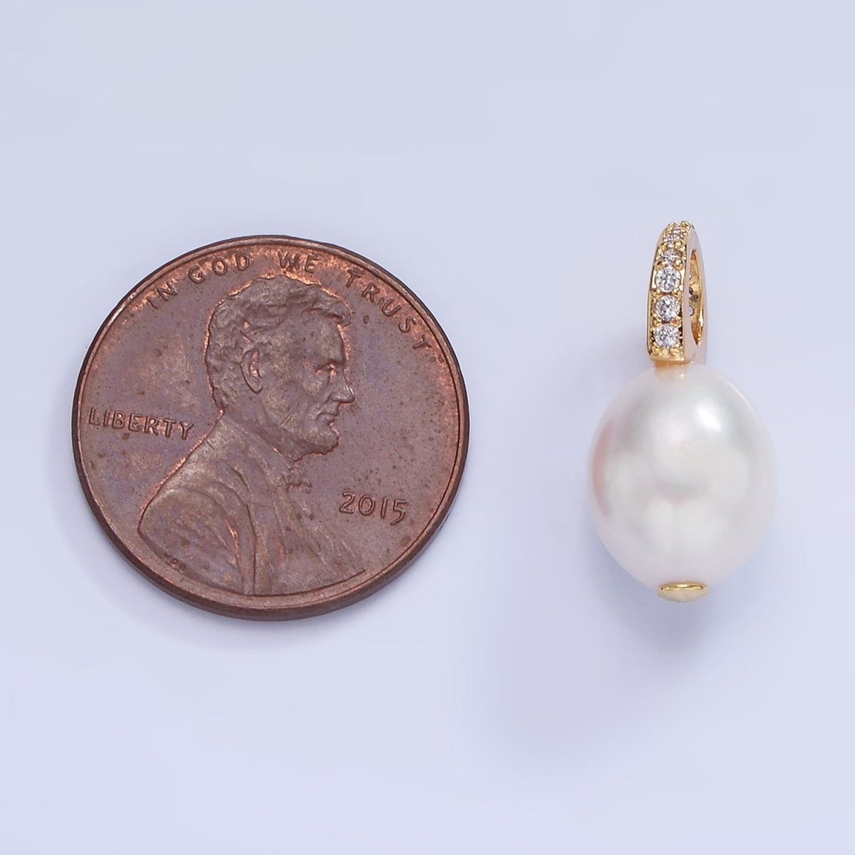 14K Gold Filled 18mm Baroque Freshwater Pearl Micro Paved CZ Drop Pendant | P1724