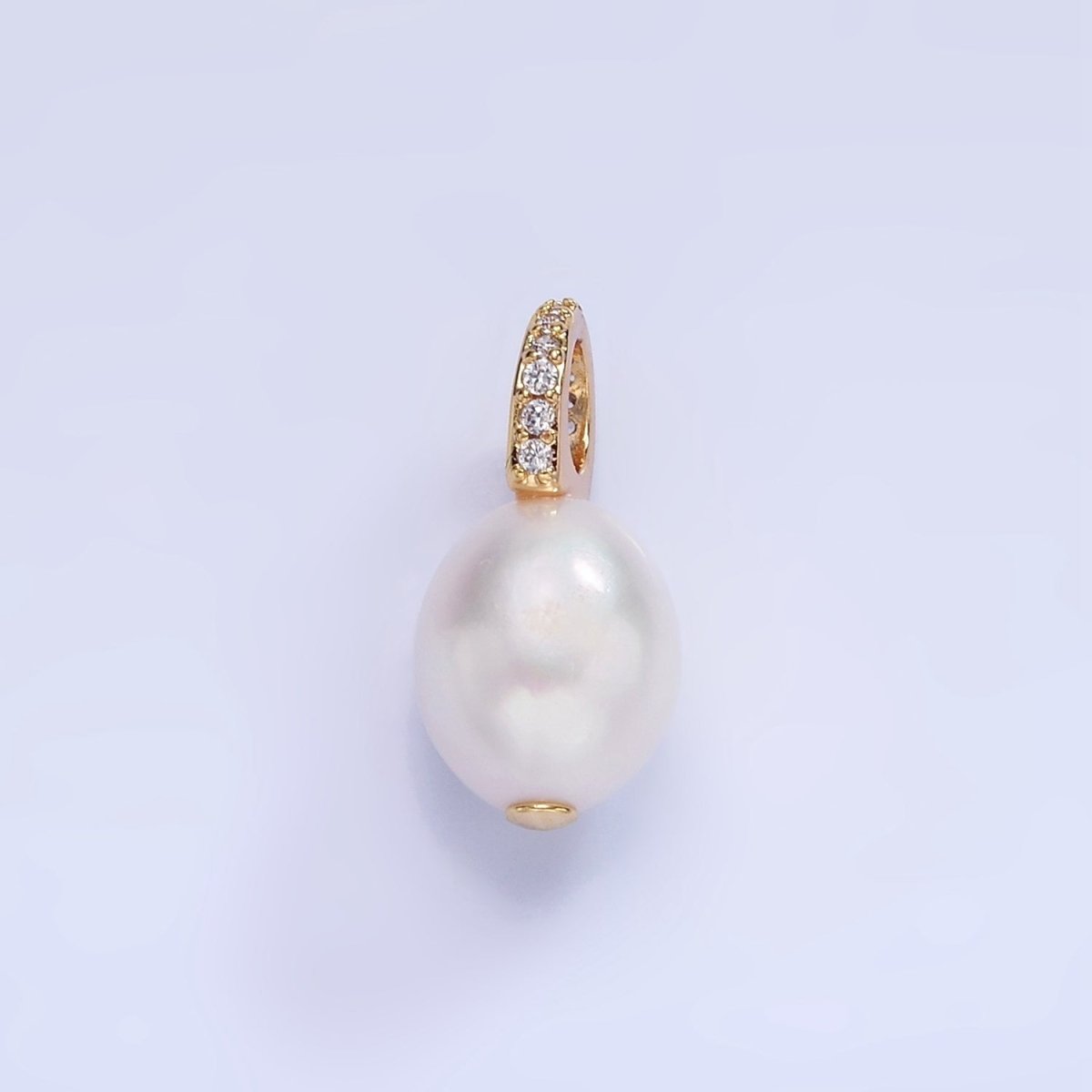 14K Gold Filled 18mm Baroque Freshwater Pearl Micro Paved CZ Drop Pendant | P1724