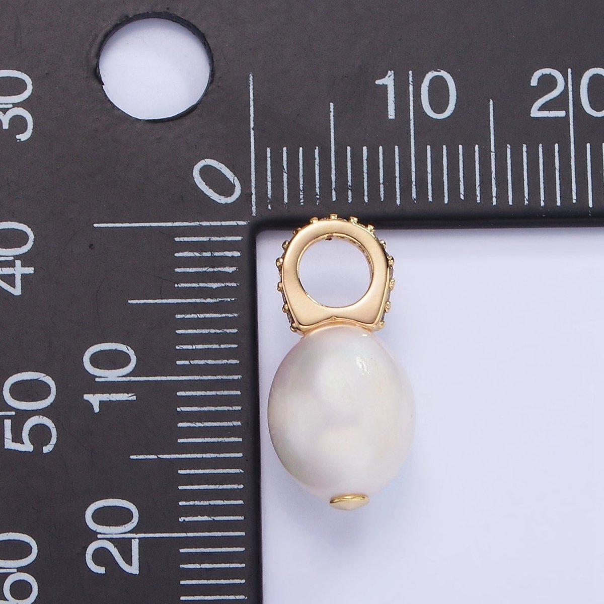 14K Gold Filled 18mm Baroque Freshwater Pearl Micro Paved CZ Drop Pendant | P1724