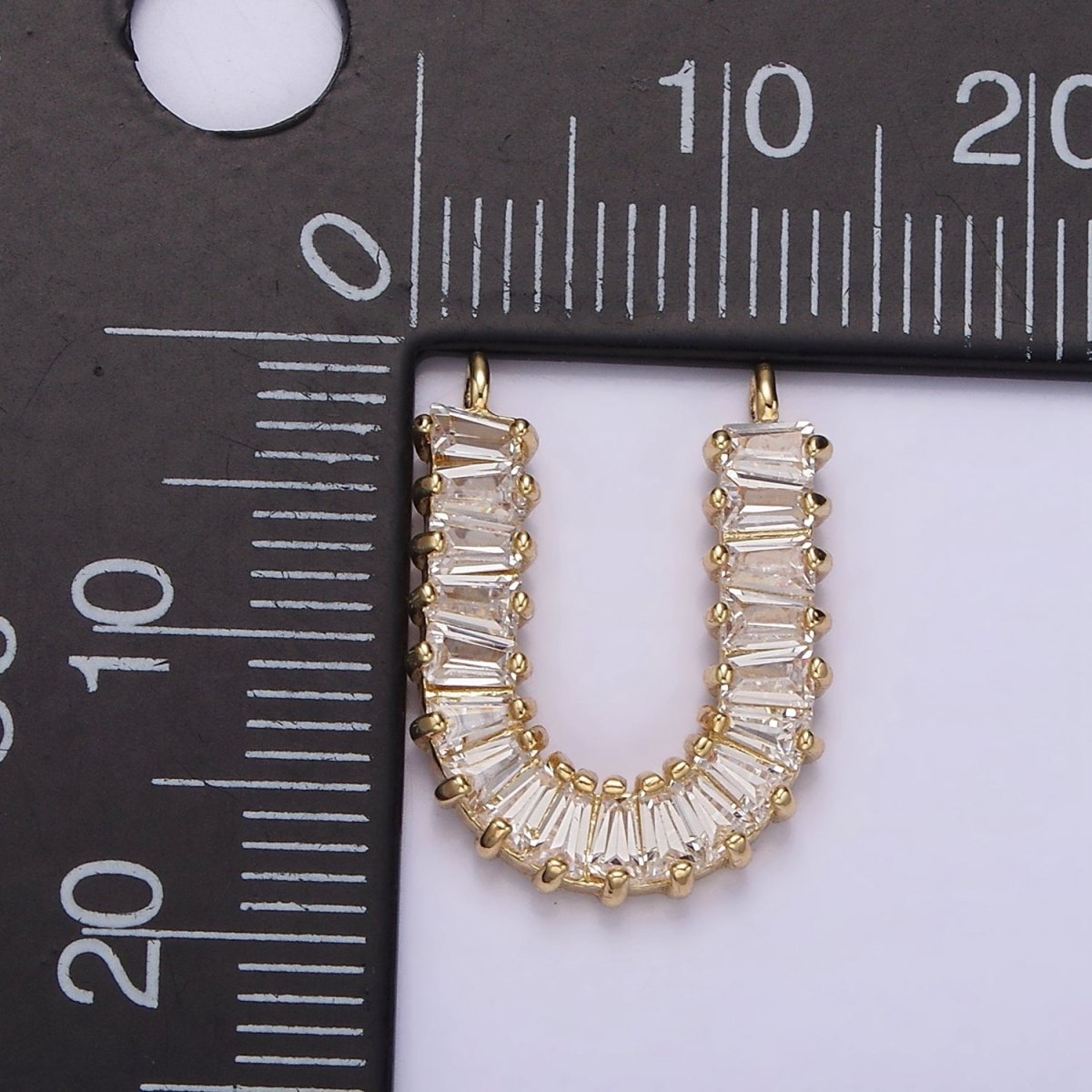 14K Gold Filled 18mm Clear Baguette Lined U-Shaped Connector | G064