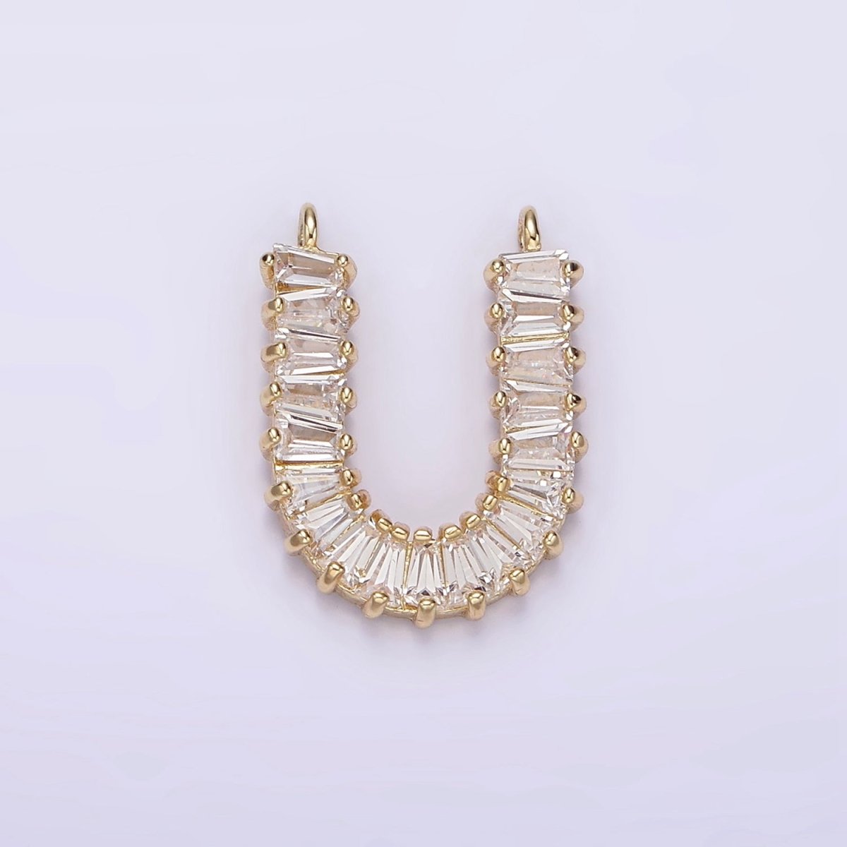 14K Gold Filled 18mm Clear Baguette Lined U-Shaped Connector | G064