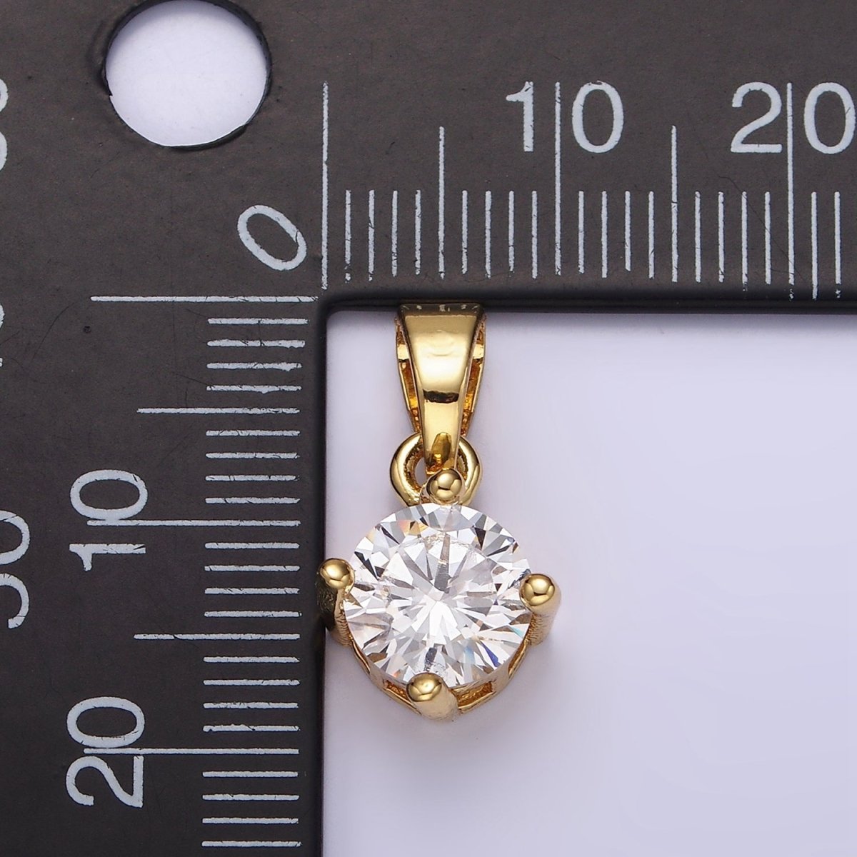 14K Gold Filled 18mm Clear Round Cubic Zirconia CZ Solitaire Minimalist Pendant | N1283