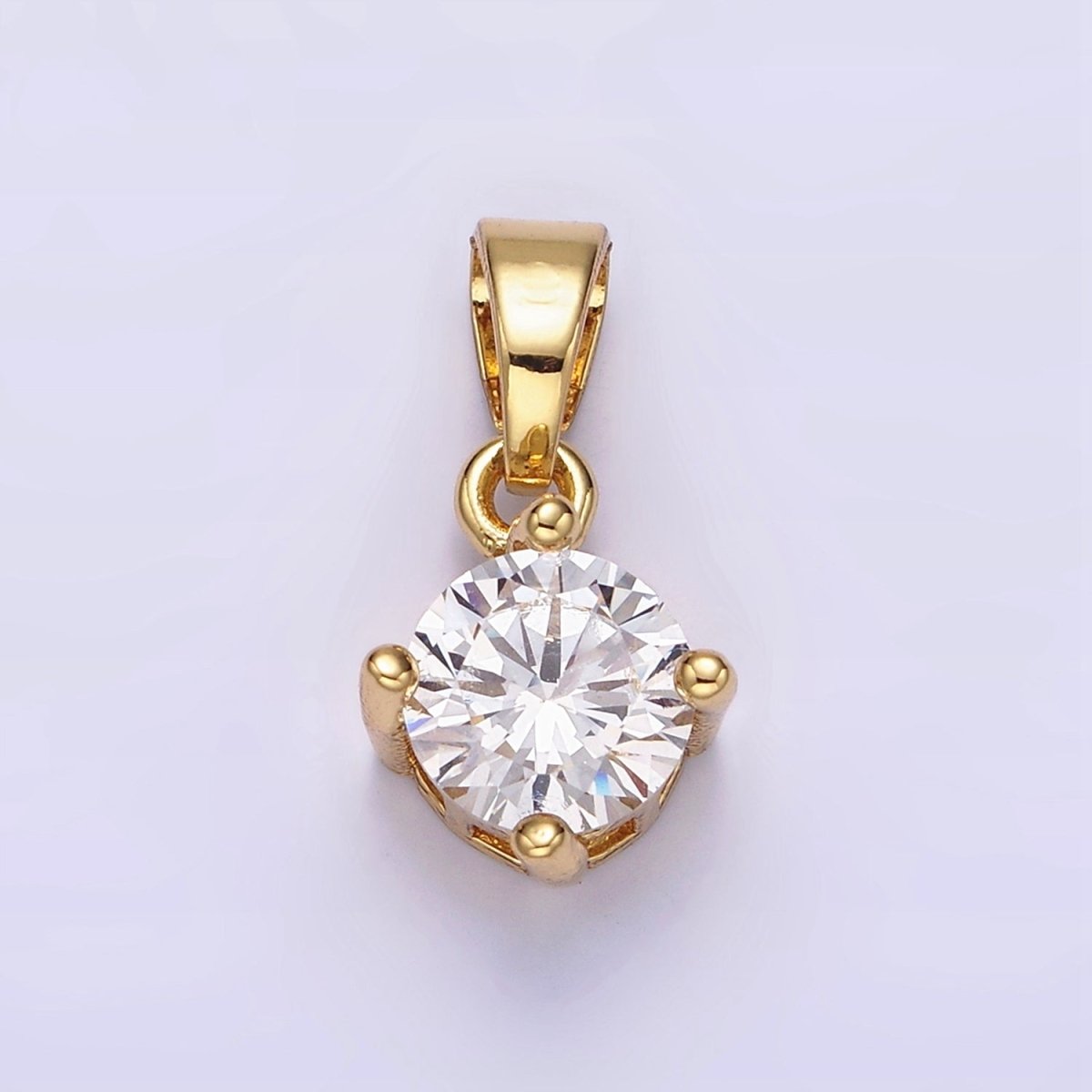 14K Gold Filled 18mm Clear Round Cubic Zirconia CZ Solitaire Minimalist Pendant | N1283