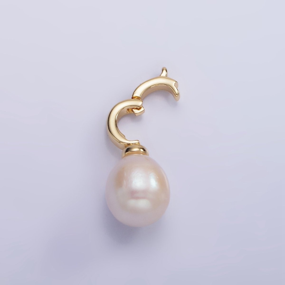 14K Gold Filled 18mm Freshwater Pearl Drop Snap Latch Bail Pendant | P1696