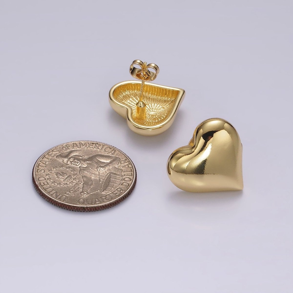 14K Gold Filled 18mm Heart Dome Minimalist Stud Earrings | V297