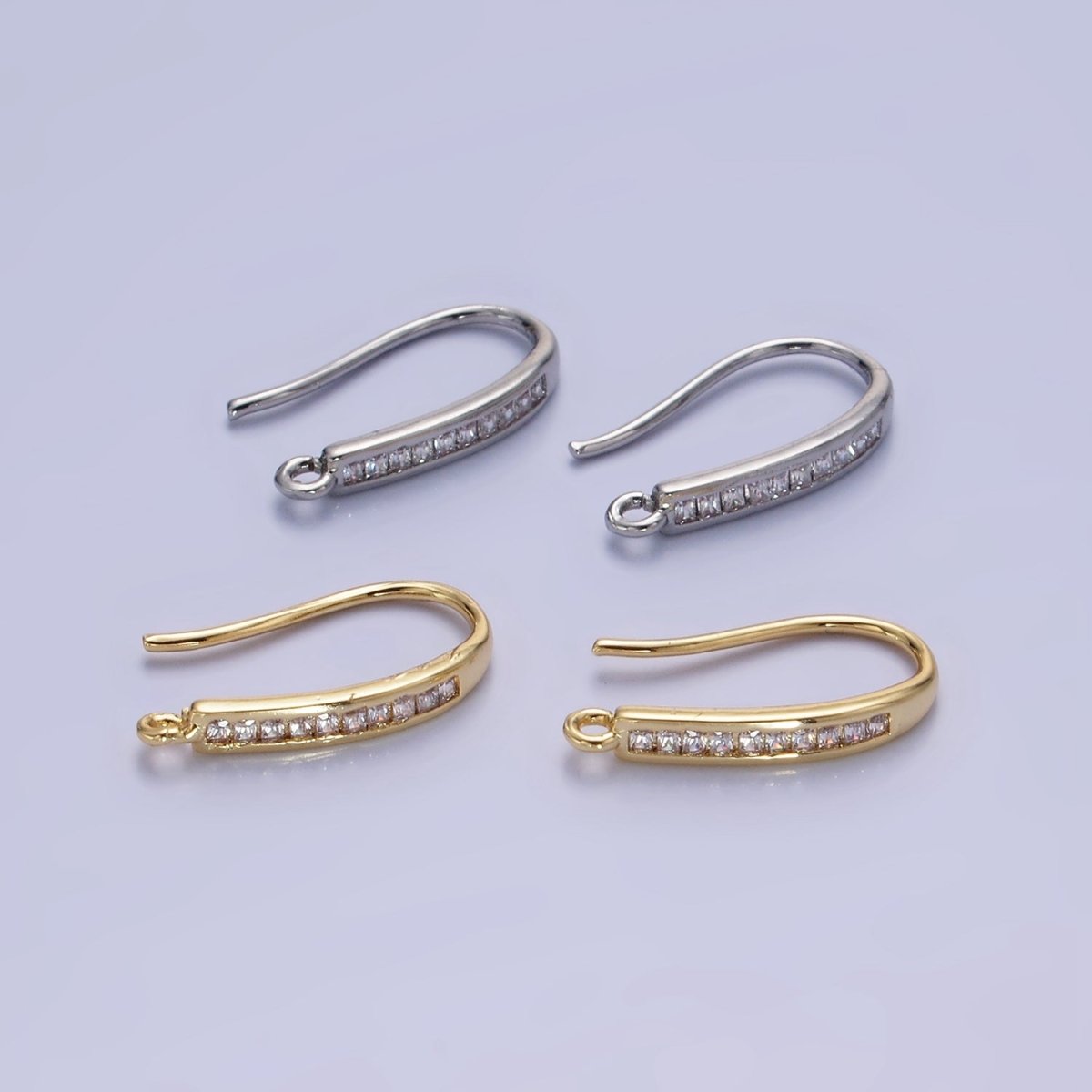 14K Gold Filled 18mm Micro Paved CZ French Hook Earring Findings in Gold & Silver | Z751 Z752