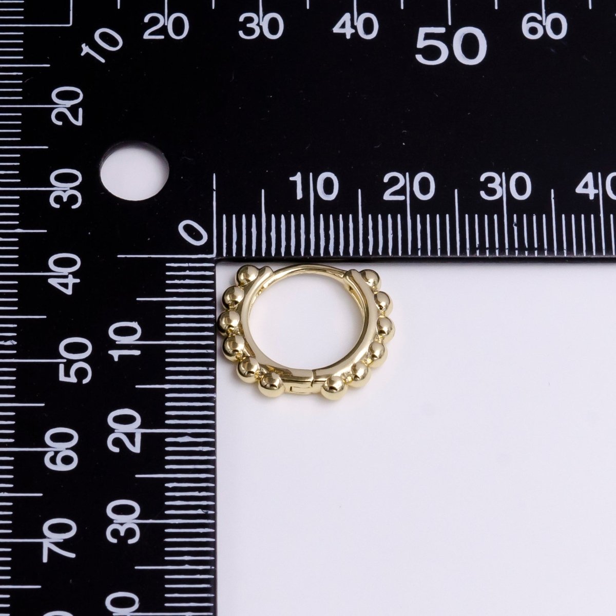 14K Gold Filled 18mm Round Beaded Bubble Ball Lined Huggie Hoop Earrings | AD-461