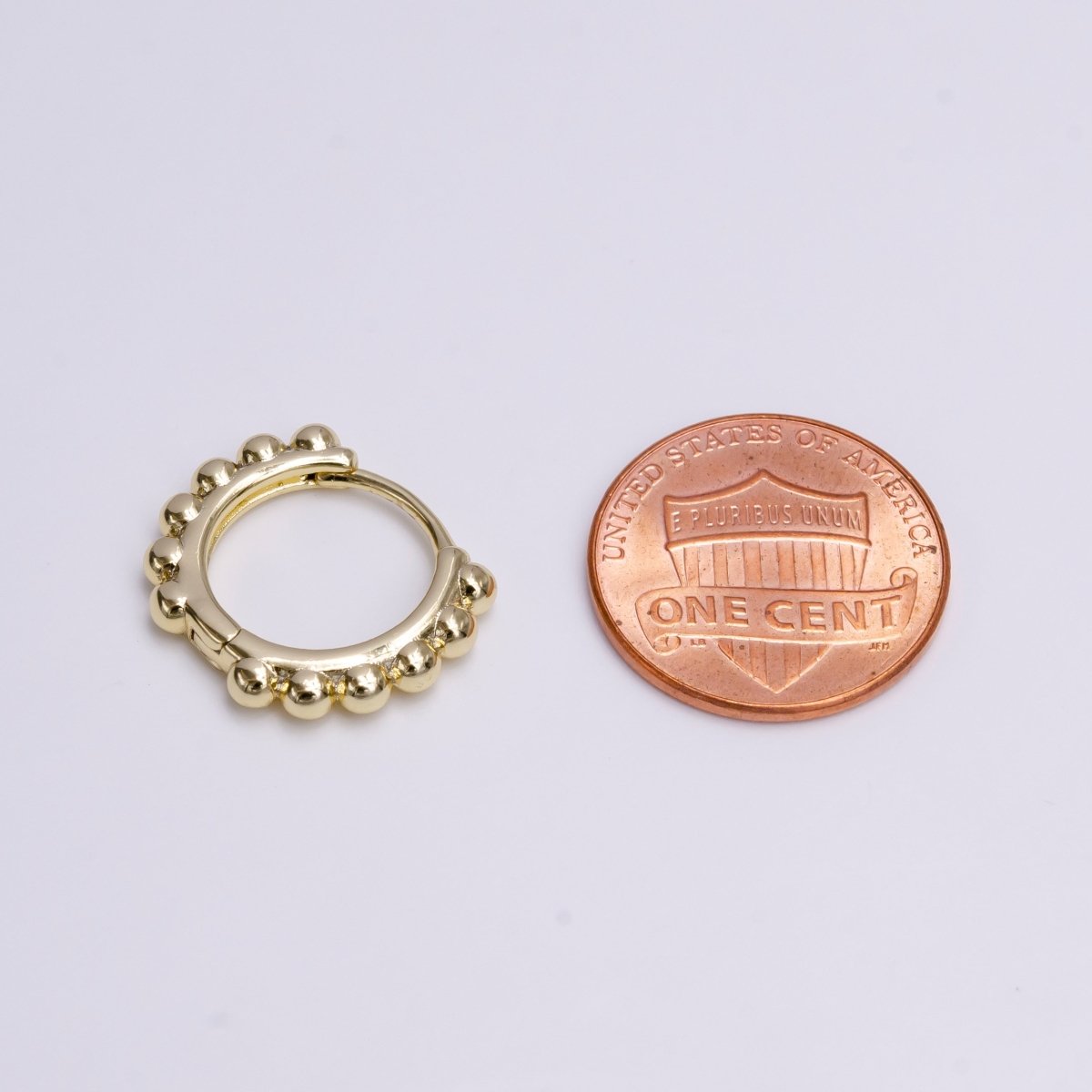 14K Gold Filled 18mm Round Beaded Bubble Ball Lined Huggie Hoop Earrings | AD-461