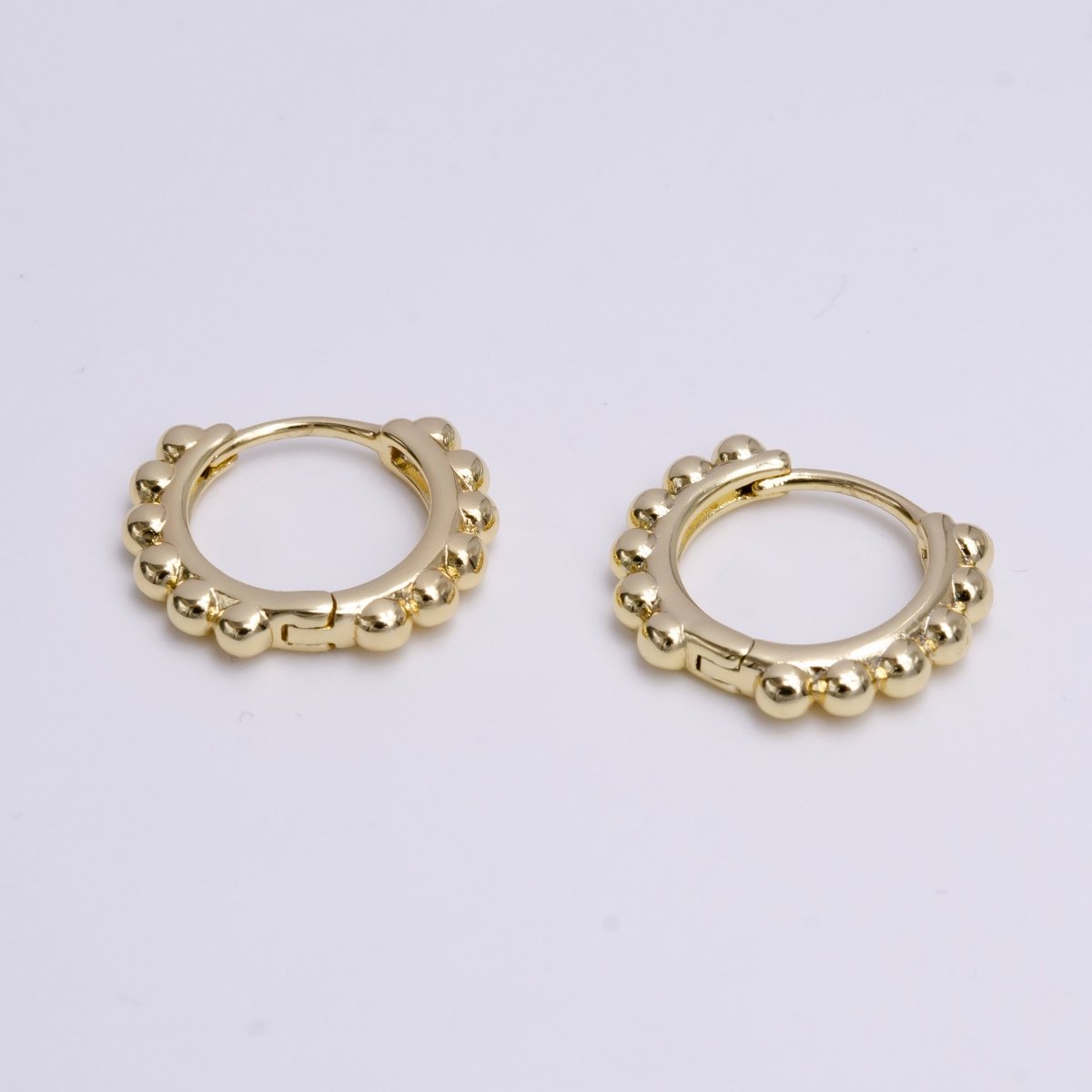 14K Gold Filled 18mm Round Beaded Bubble Ball Lined Huggie Hoop Earrings | AD-461