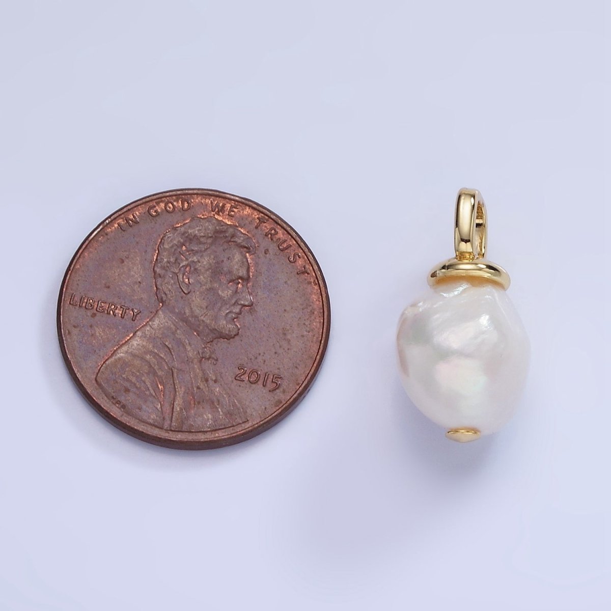 OS 14K Gold Filled 18mm White Baroque Freshwater Pearl Square Bail Drop Pendant | P1727