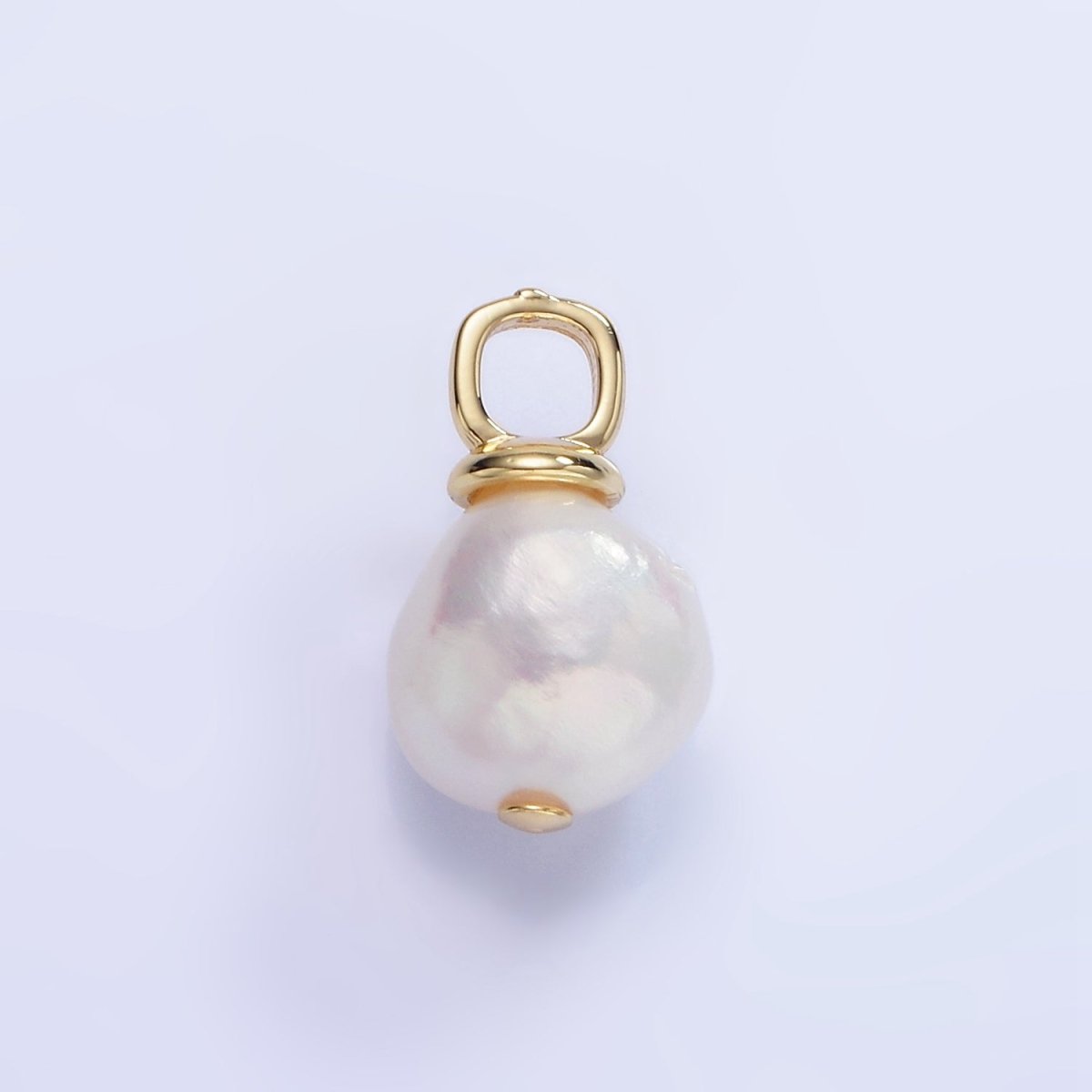 OS 14K Gold Filled 18mm White Baroque Freshwater Pearl Square Bail Drop Pendant | P1727