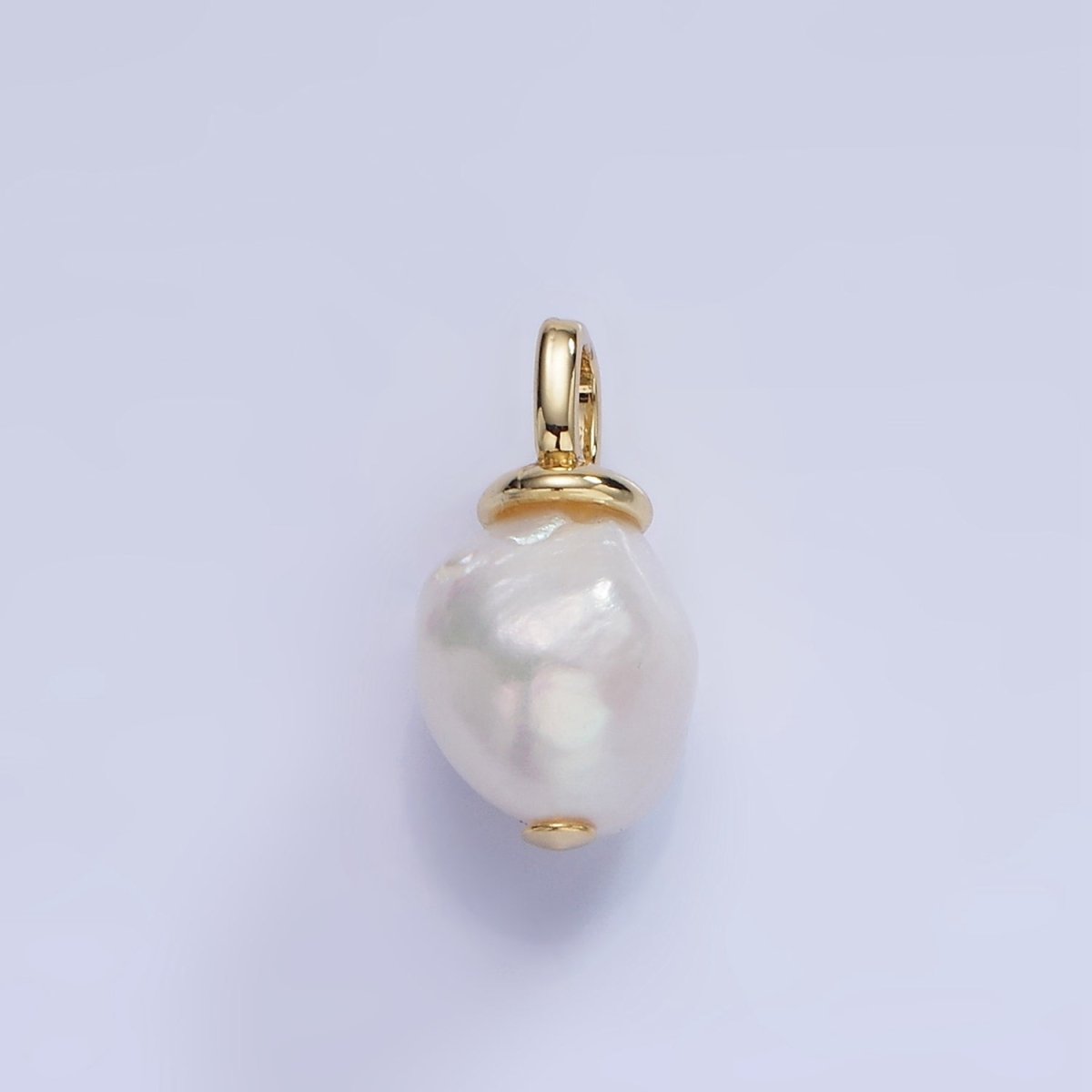 OS 14K Gold Filled 18mm White Baroque Freshwater Pearl Square Bail Drop Pendant | P1727