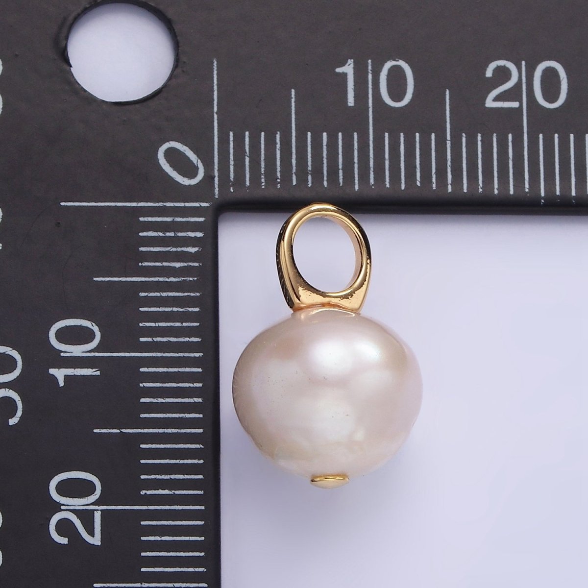 14K Gold Filled 18mm White Freshwater Pearl Button Drop Pendant | P1688
