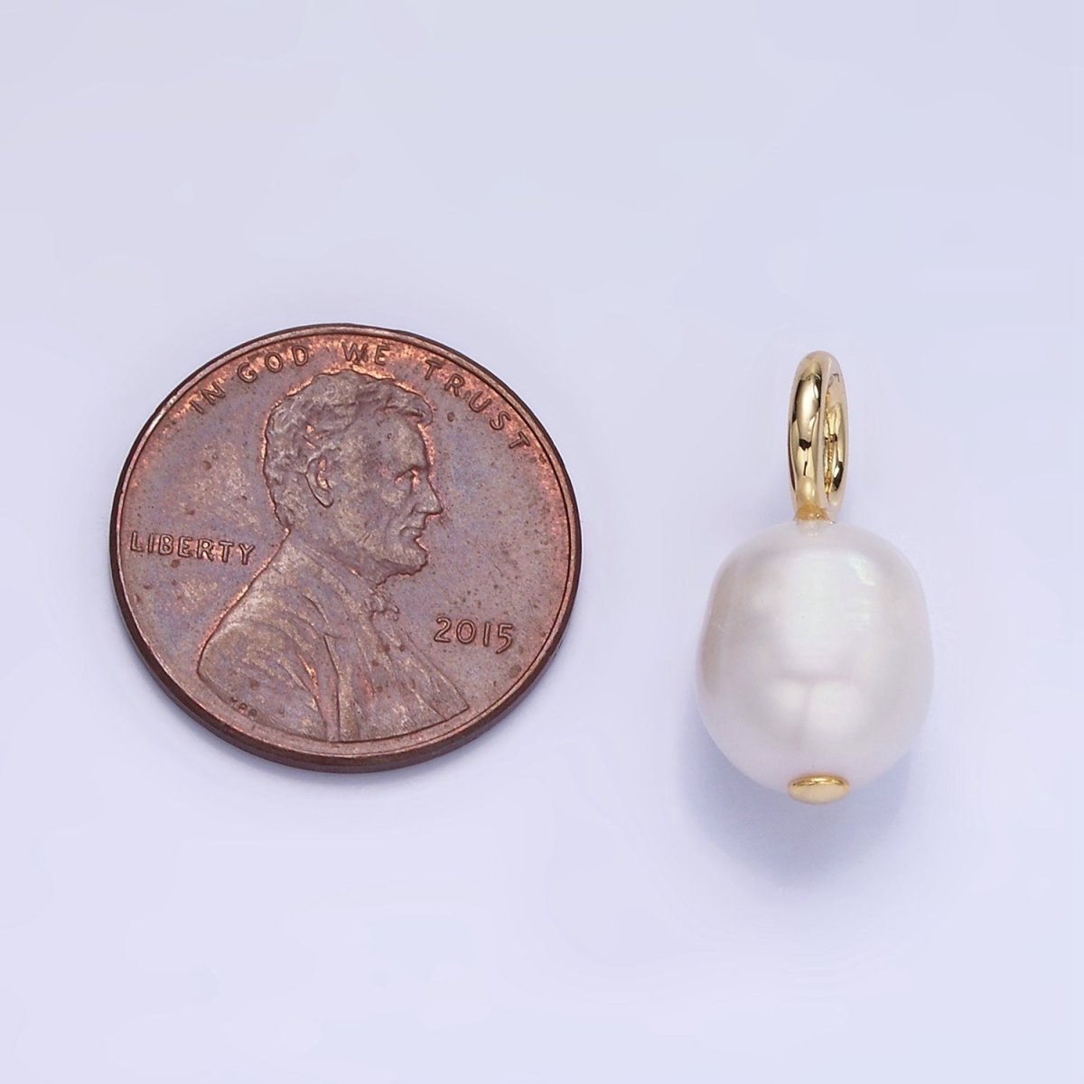 14K Gold Filled 18mm White Freshwater Pearl Oval Drop Pendant | P1725