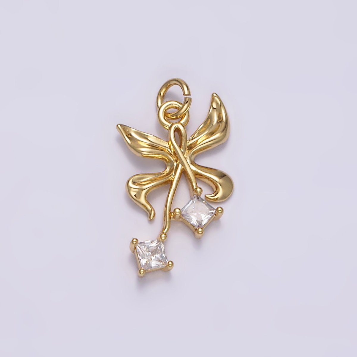 14K Gold Filled 19mm Butterfly Ribbon Double Clear CZ Rhombus Charm | N1487