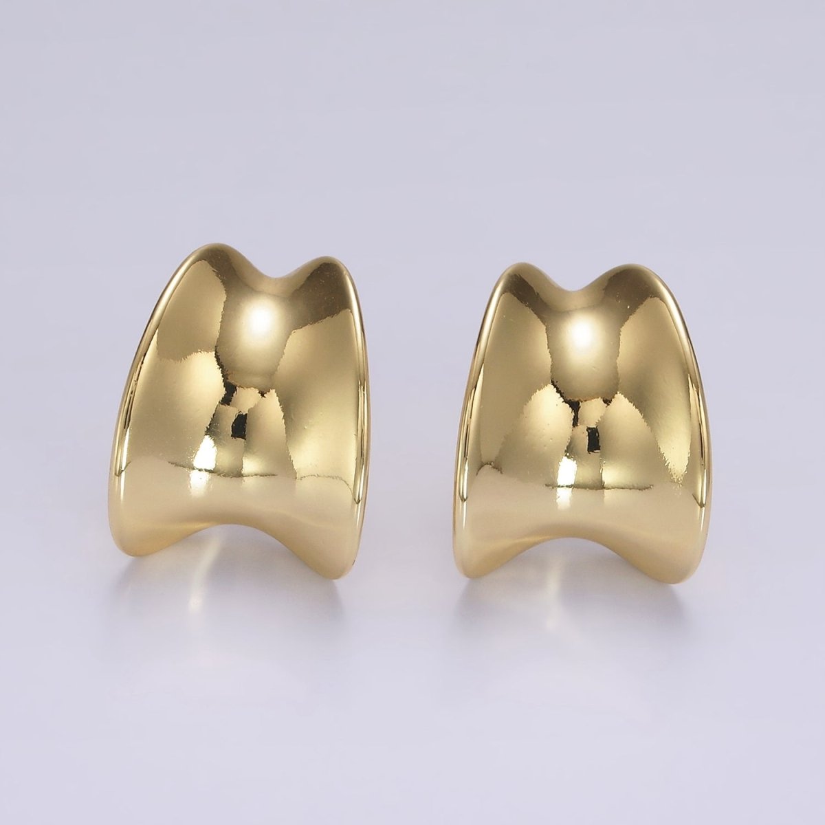 14K Gold Filled 19mm Curved Wide Band Geometric C-Shaped Hoop Earrings | AE949