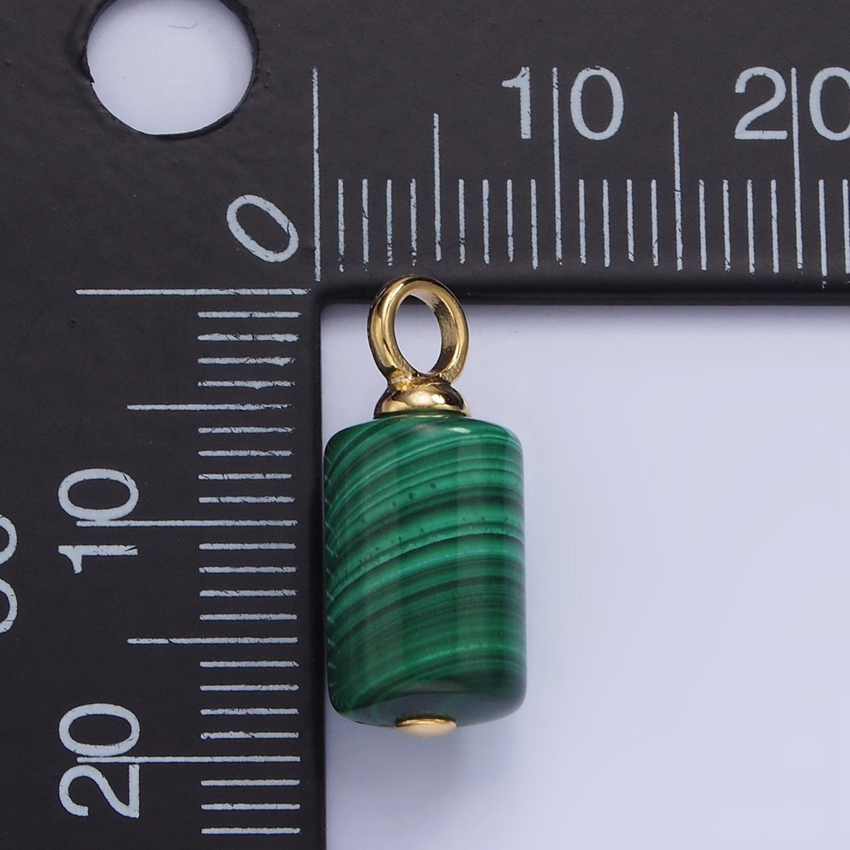 14K Gold Filled 19mm Malachite Gemstone Tube Cylinder Drop Charm | AG706