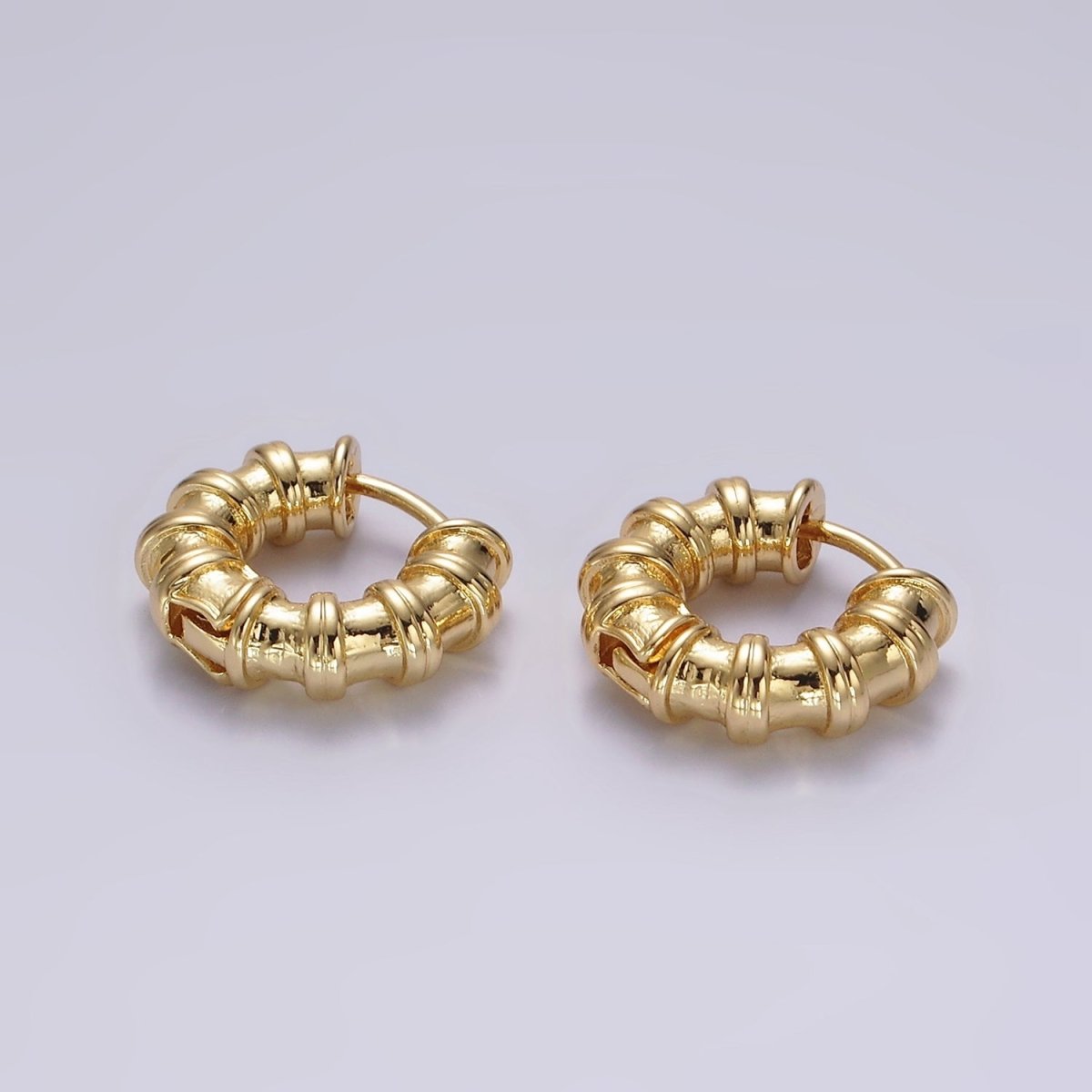 14K Gold Filled 19mm Minimalist Double Lined Chubby Huggie Earrings | AE942