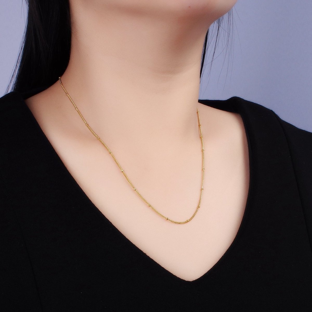 14K Gold Filled 1mm Curb Satellite Chain 18 Inch Necklace w. Extender | WA-2432