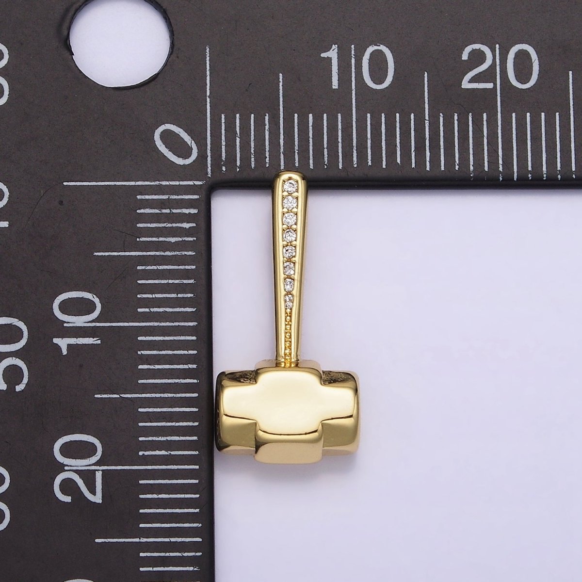 14K Gold Filled 20.5mm Clear Micro Paved CZ Sledgehammer Construction Tool Charm | N1245