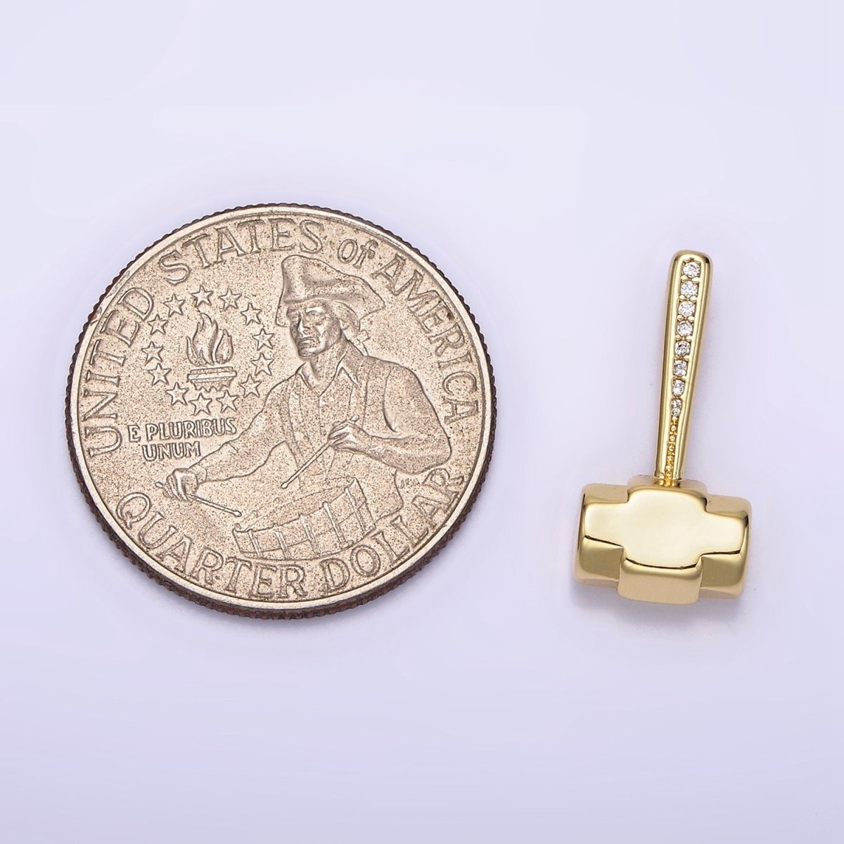 14K Gold Filled 20.5mm Clear Micro Paved CZ Sledgehammer Construction Tool Charm | N1245