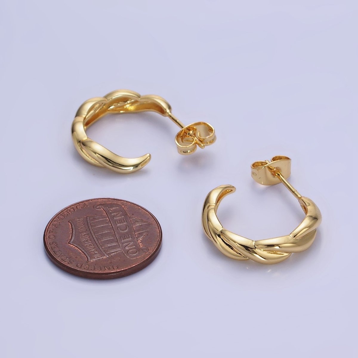 14K Gold Filled 20mm Braided C-Shaped Hoop Earrings | AB1320