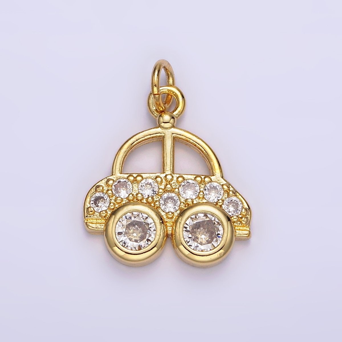 14K Gold Filled 20mm Car Transportation Clear Micro Paved CZ Charm | N1041