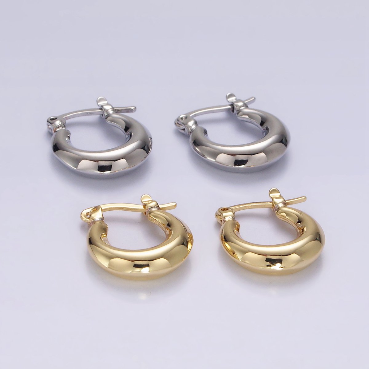 14K Gold Filled 20mm Chubby U-Curved Latch Hoop Earrings in Gold & Silver | AE751