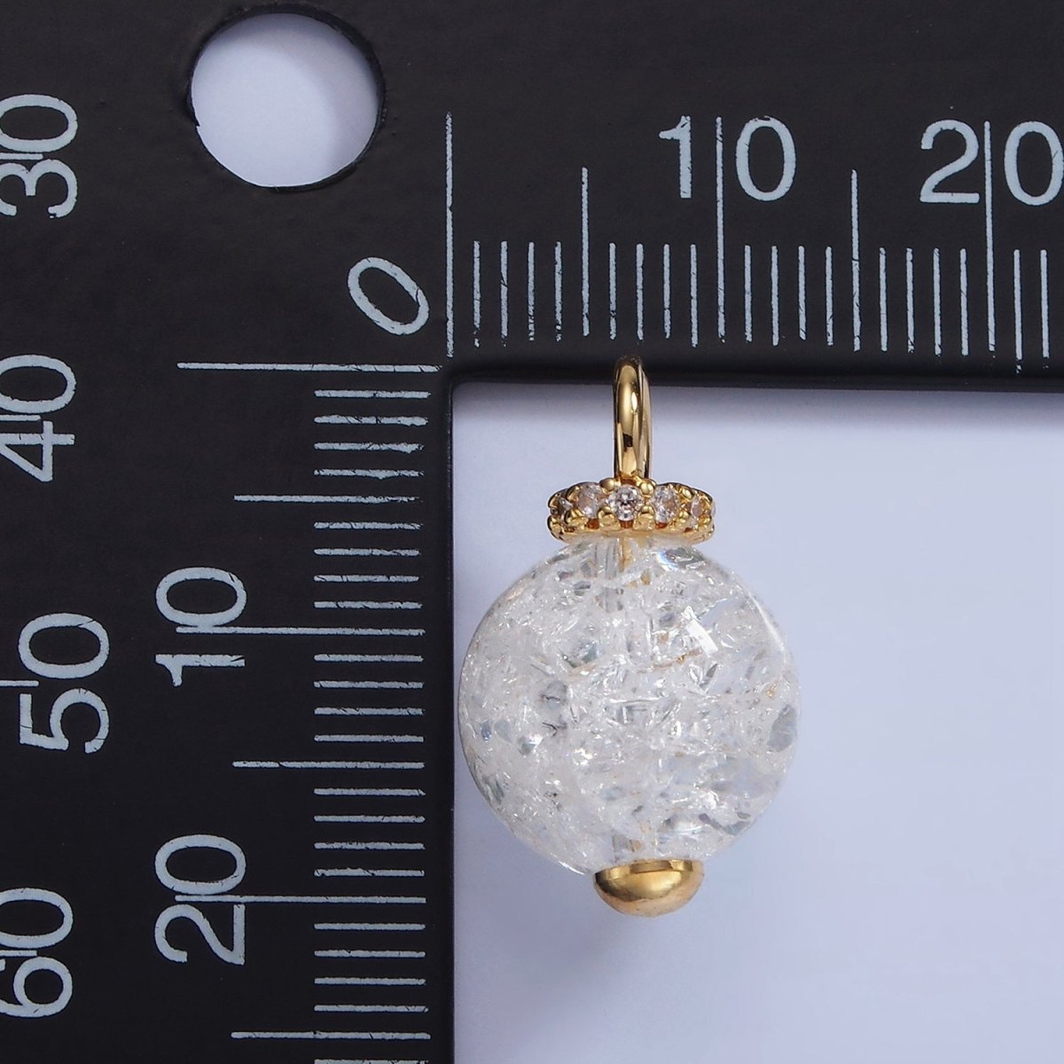 14K Gold Filled 20mm Clear Crystal Quartz Round Drop Micro Paved Pendant | AG621