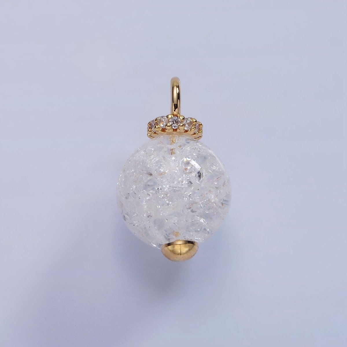 14K Gold Filled 20mm Clear Crystal Quartz Round Drop Micro Paved Pendant | AG621