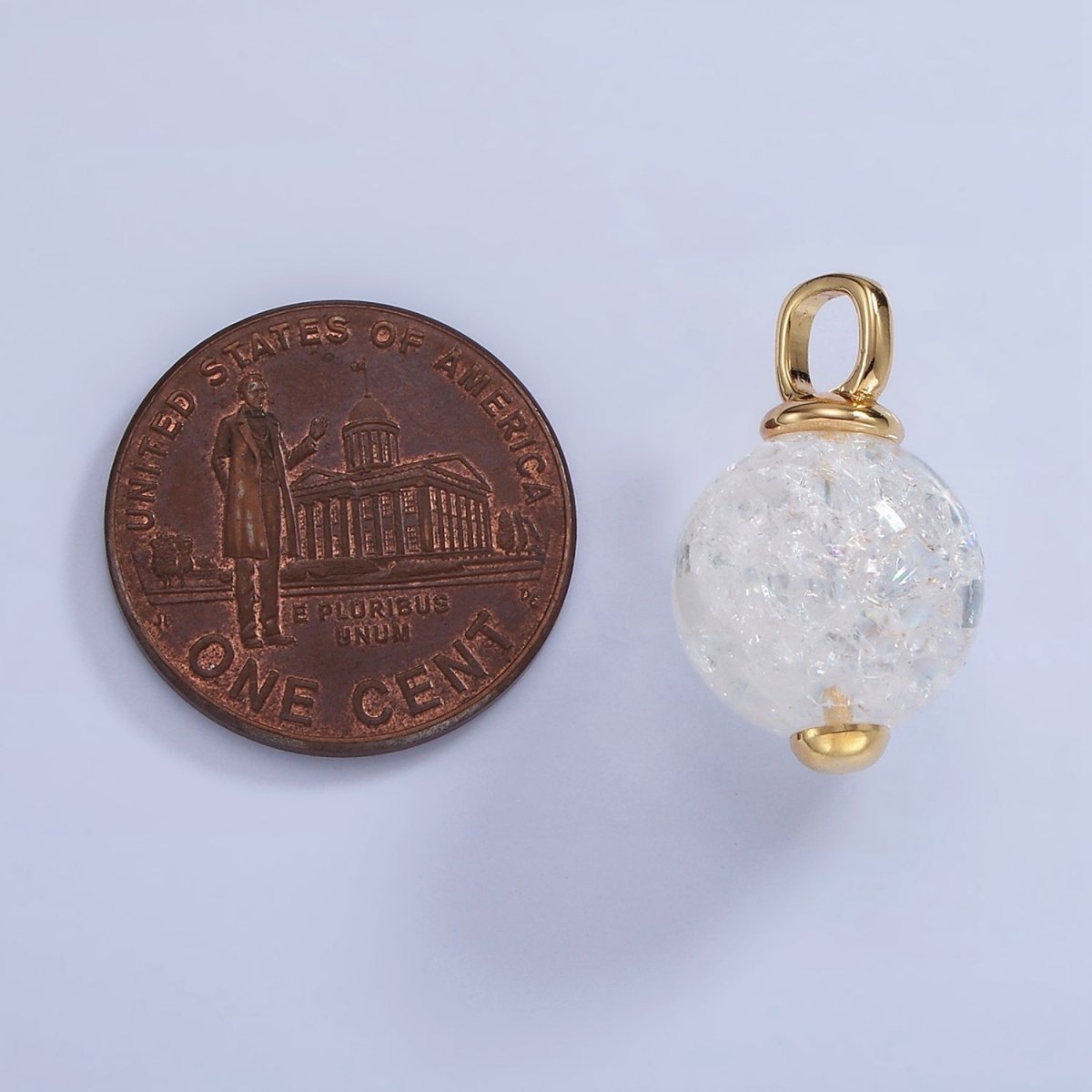 14K Gold Filled 20mm Clear Crystal Quartz Round Drop Pendant | AA1120