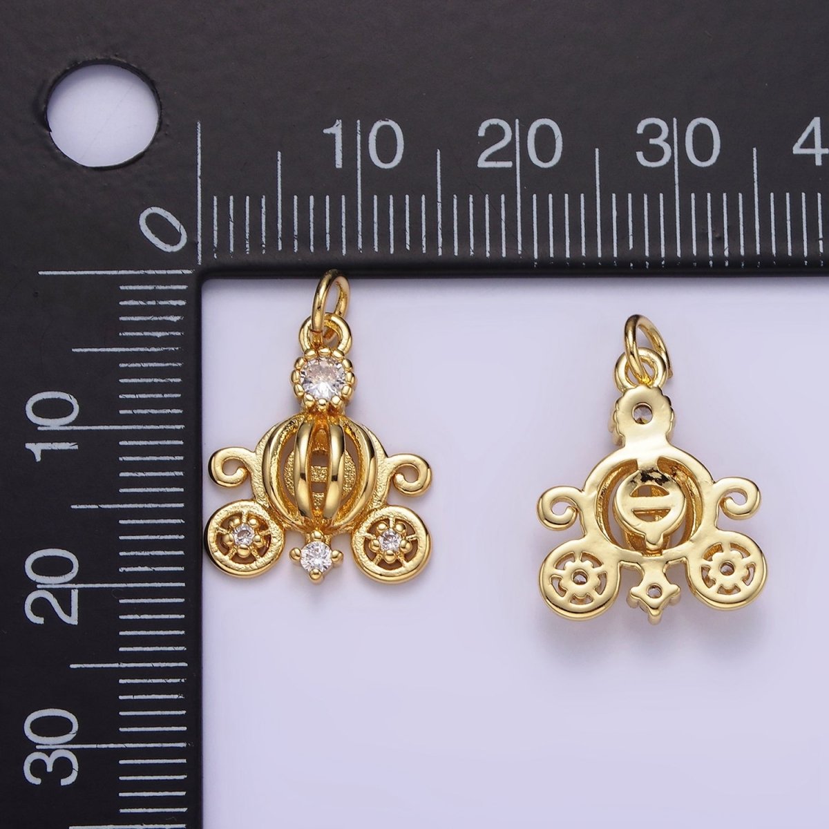14K Gold Filled 20mm Clear CZ Open Carriage Charm | AG644