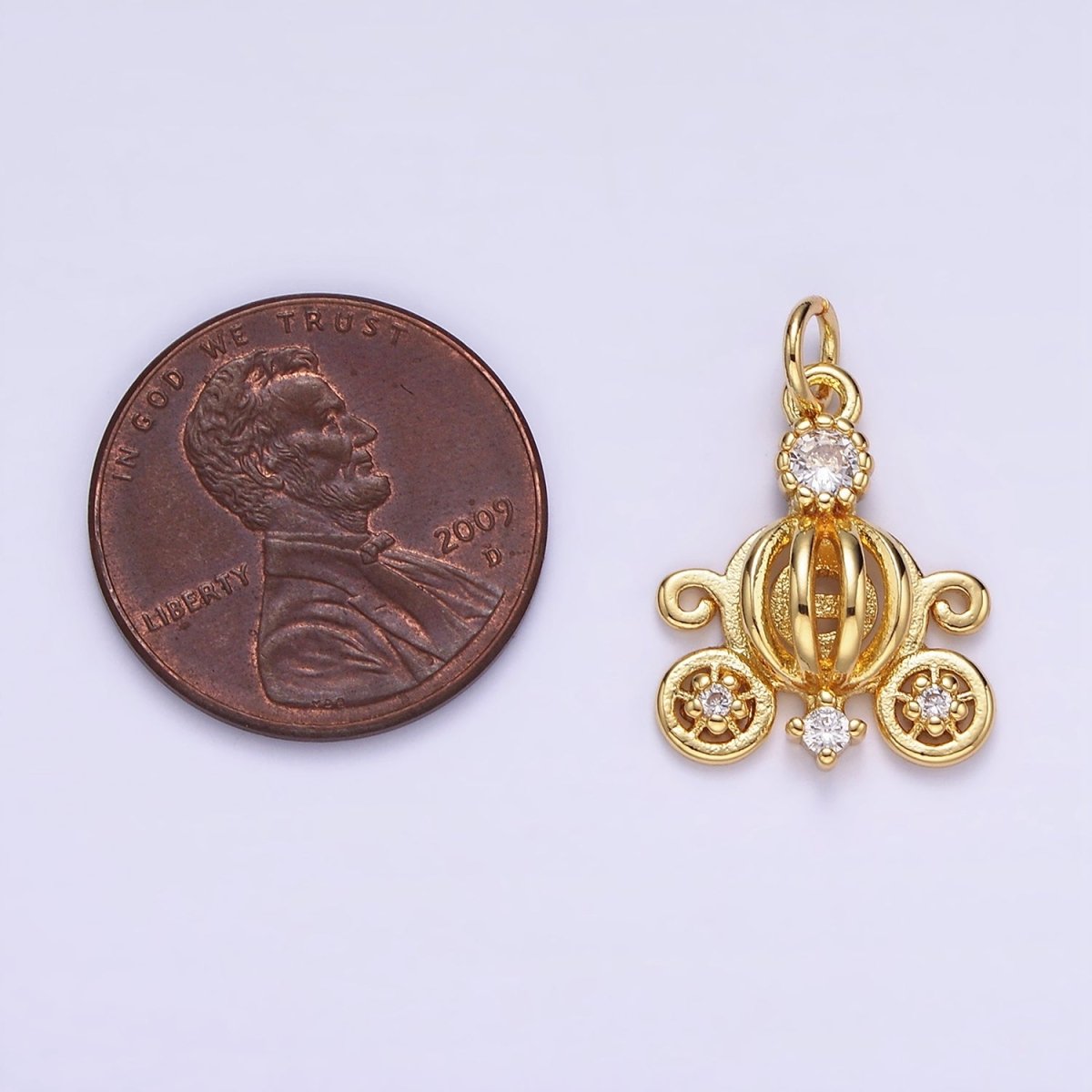 14K Gold Filled 20mm Clear CZ Open Carriage Charm | AG644