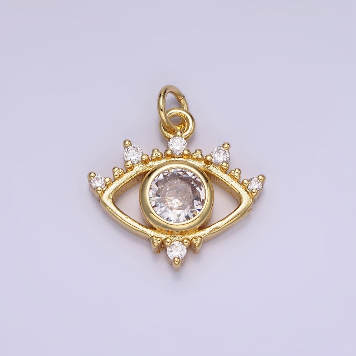 14K Gold Filled 20mm Clear CZ Open Evil Eye Charm | AG-641