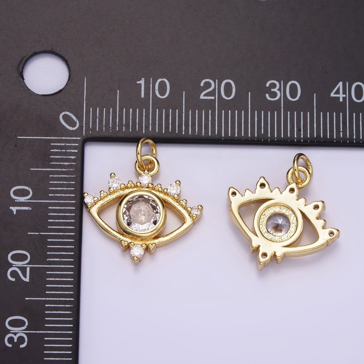 14K Gold Filled 20mm Clear CZ Open Evil Eye Charm | AG-641