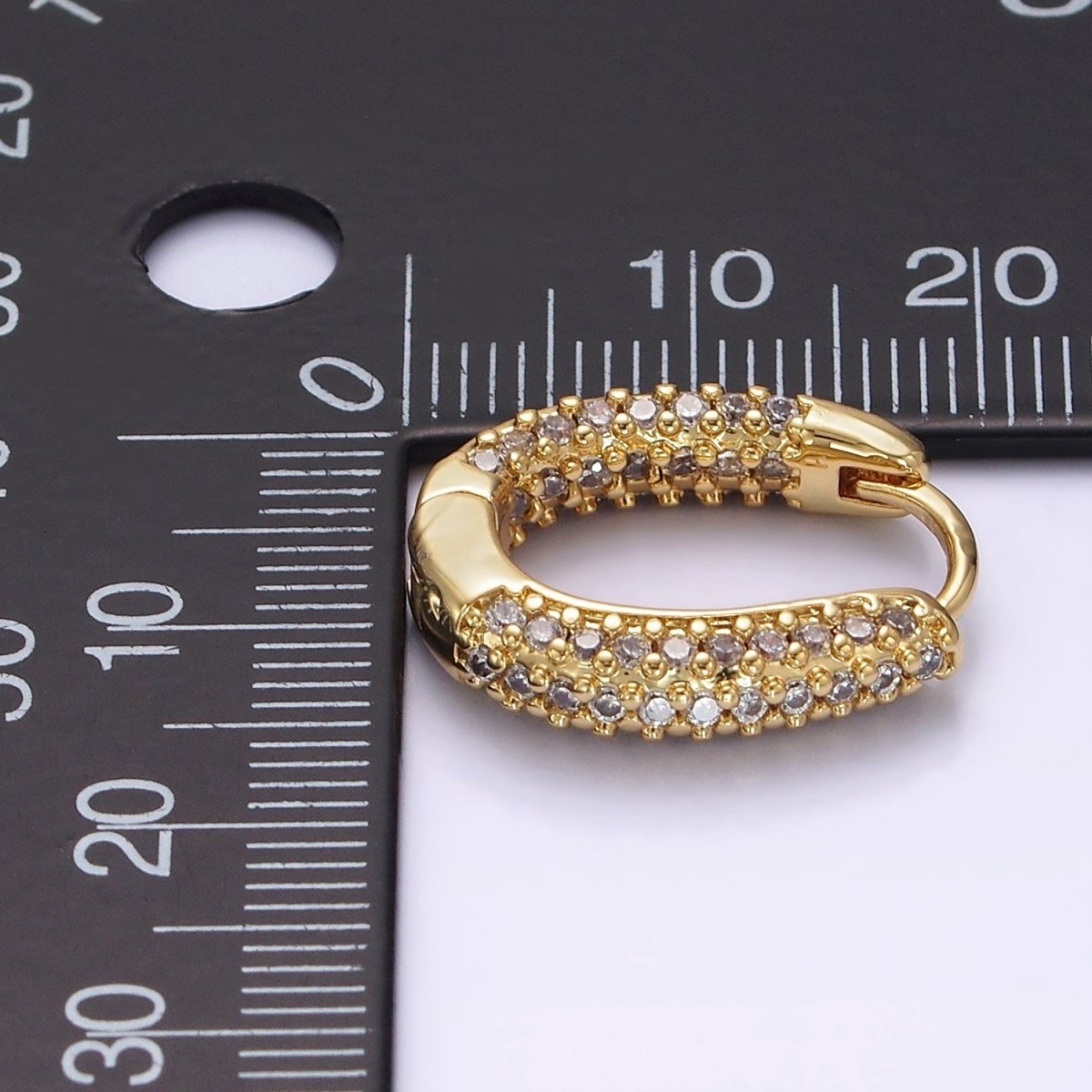 14K Gold Filled 20mm Clear Micro Paved CZ Oval Oblong Huggie Earrings | AE906