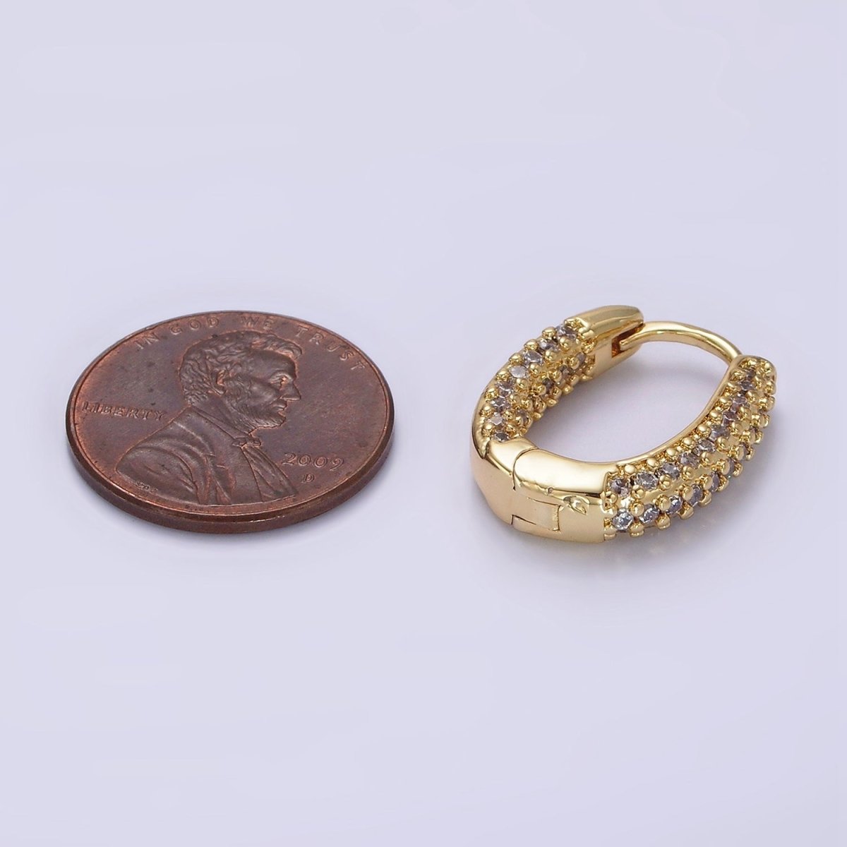 14K Gold Filled 20mm Clear Micro Paved CZ Oval Oblong Huggie Earrings | AE906