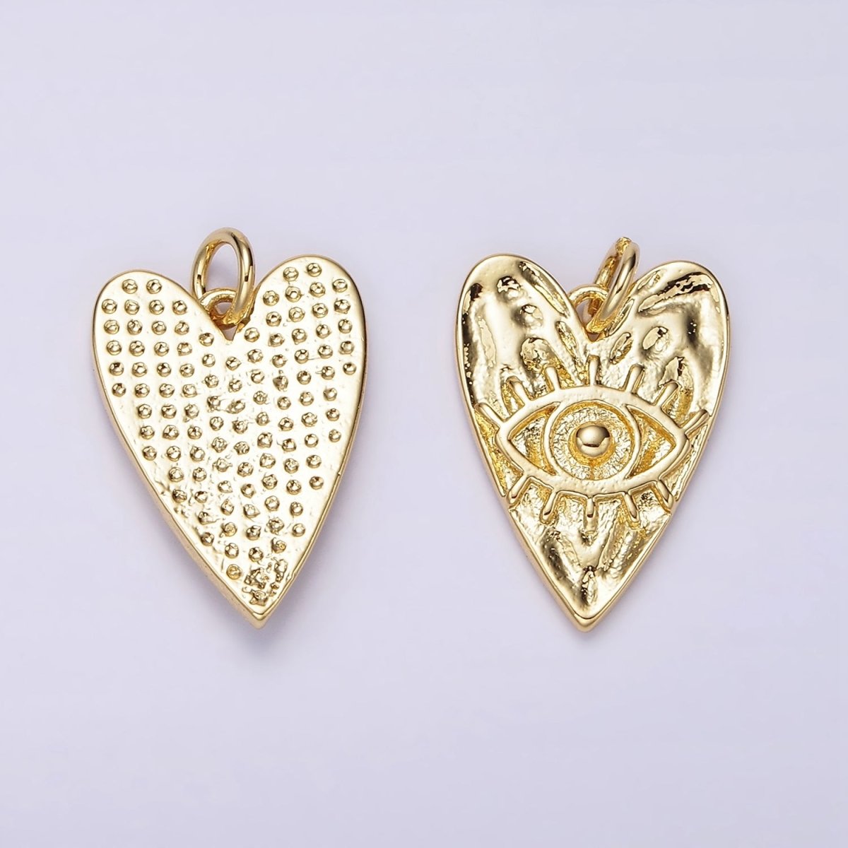 14K Gold Filled 20mm Evil Eye Hammered Heart Charm | AC910