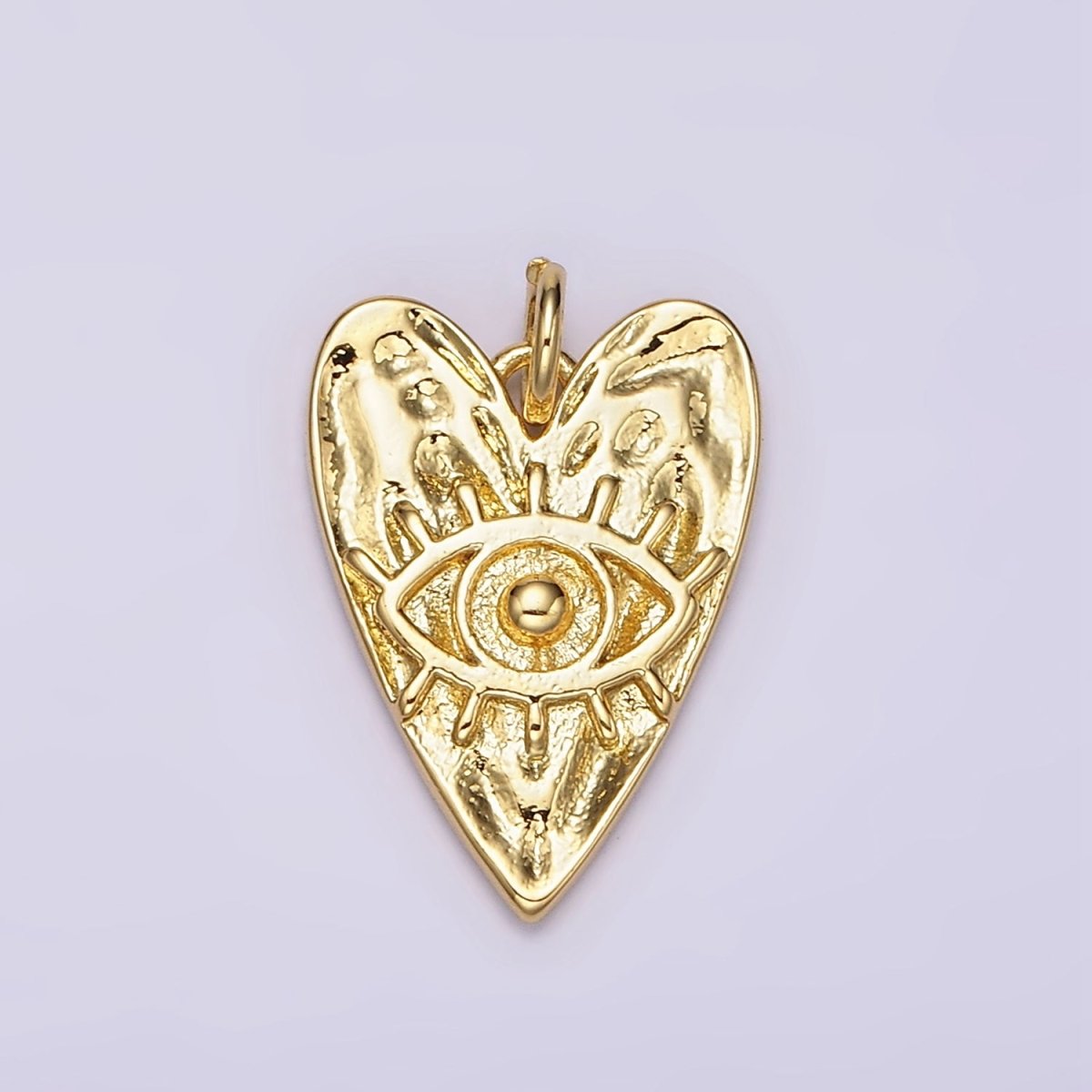 14K Gold Filled 20mm Evil Eye Hammered Heart Charm | AC910