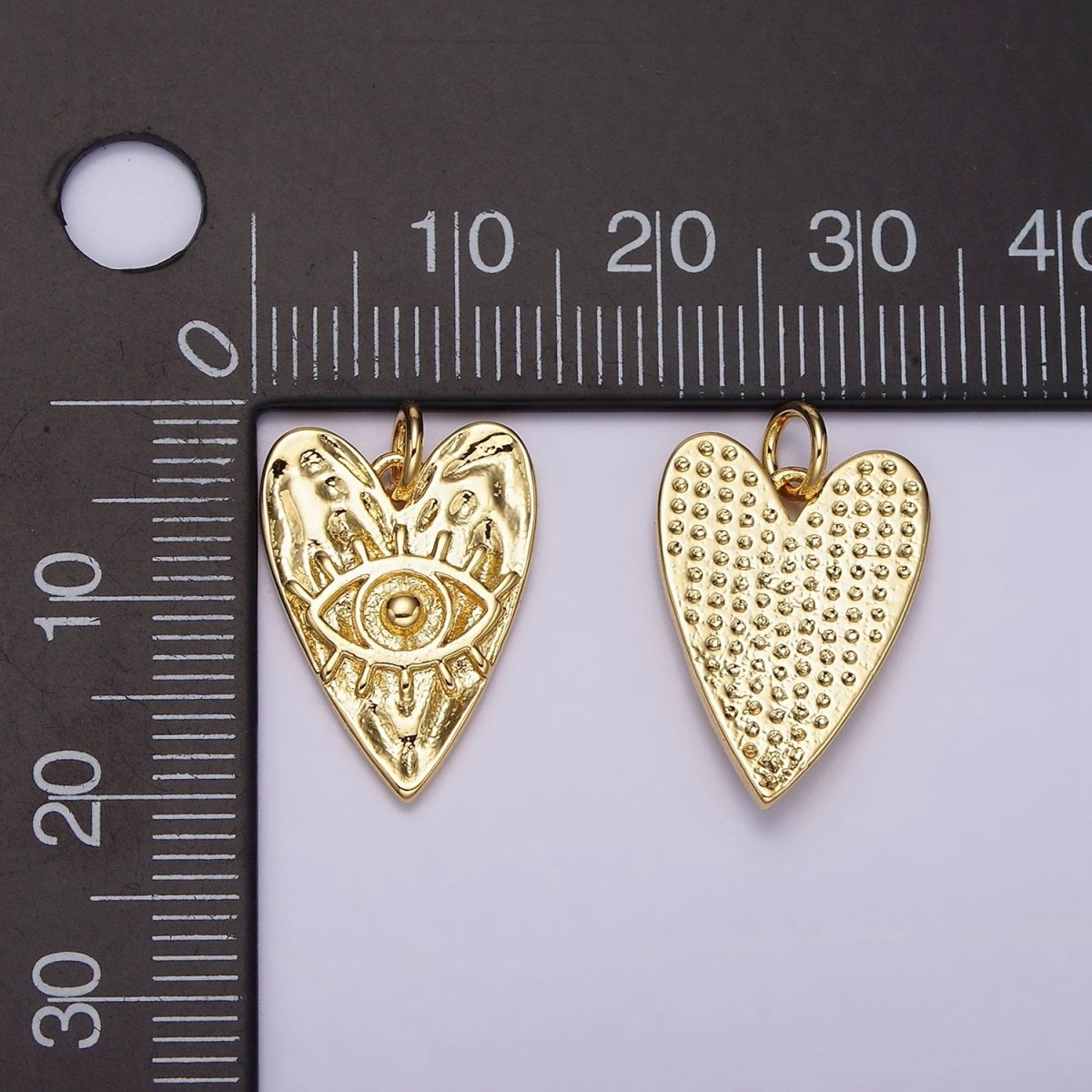 14K Gold Filled 20mm Evil Eye Hammered Heart Charm | AC910