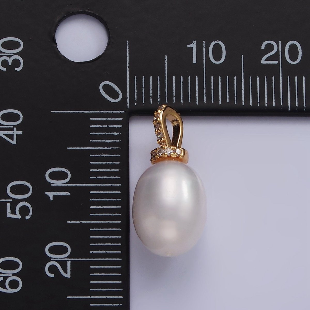 14K Gold Filled 20mm Freshwater Pearl Button Drop Micro Paved CZ Bail Pendant | P1628
