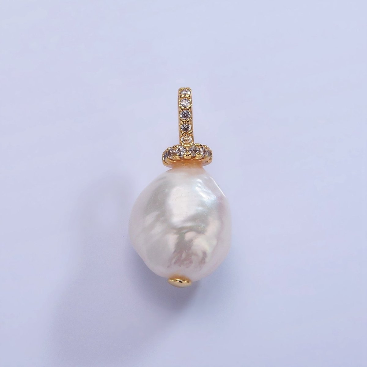 OS 14K Gold Filled 20mm Freshwater Pearl Micro Paved CZ Bail Pendant | P1706