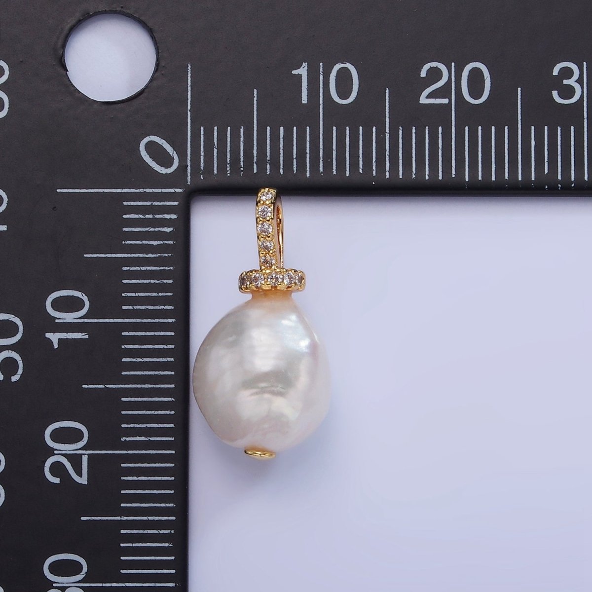 OS 14K Gold Filled 20mm Freshwater Pearl Micro Paved CZ Bail Pendant | P1706