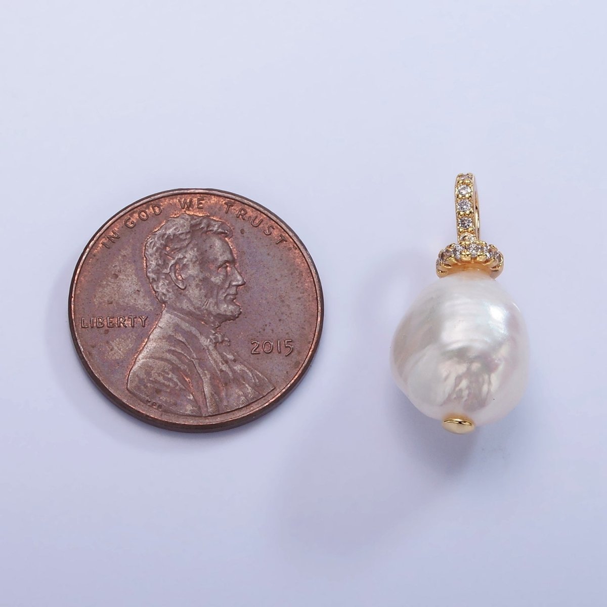 OS 14K Gold Filled 20mm Freshwater Pearl Micro Paved CZ Bail Pendant | P1706